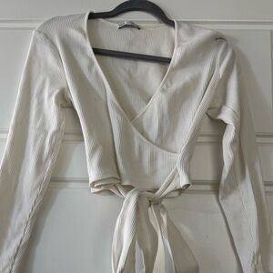 Zara Cream Ribbed Wrap Blouse